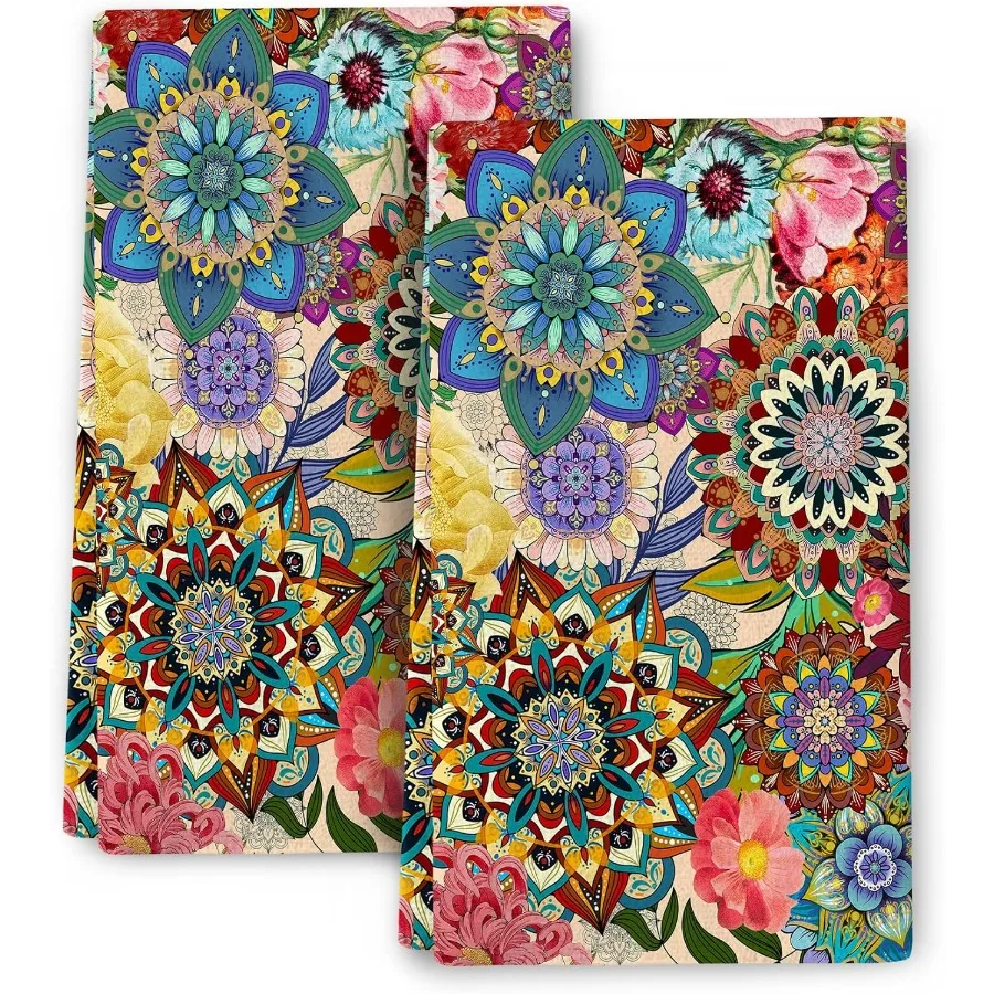 

Набор кухонных полотенец с цветочным принтом в стиле бохо из 2 красочных цветочных полотенец для посуды, впитывающие мягкие полотенца для ручного чайного бара для домашнего декора в фермерском доме