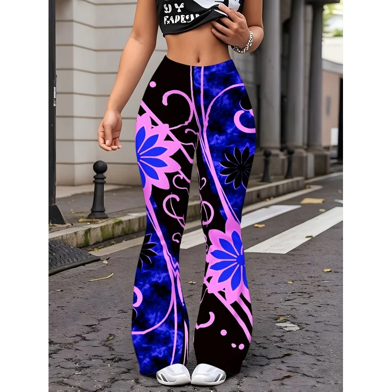 2026 Girls All Over Print Flare Pants Stretchy Bell Bottom Leggings Elastic Waist Pants for Tween Teens Back to School Outfit