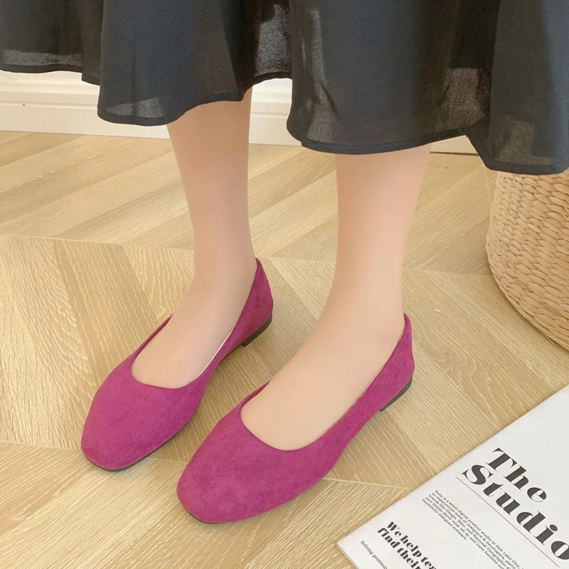 

Women's Flat Shoes 2025 Spring Autumn Square Head Fashion Low Heel Velvet Slip-on Pumps for Women Plus Size
