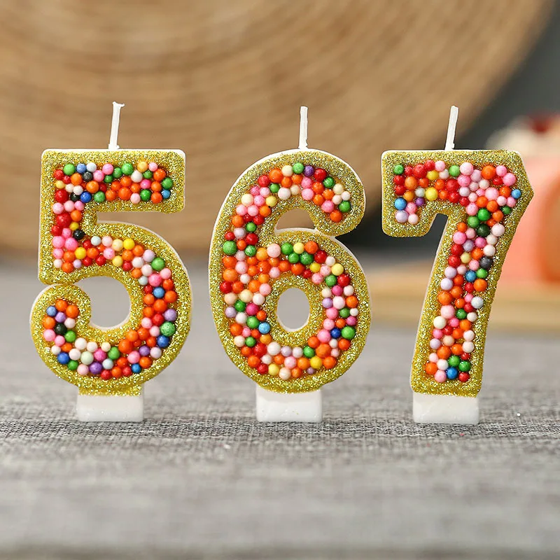 Digital Creative Gold Stroke Mixed Color Beads Birthday Cake Party Candle Decoration Ornament
