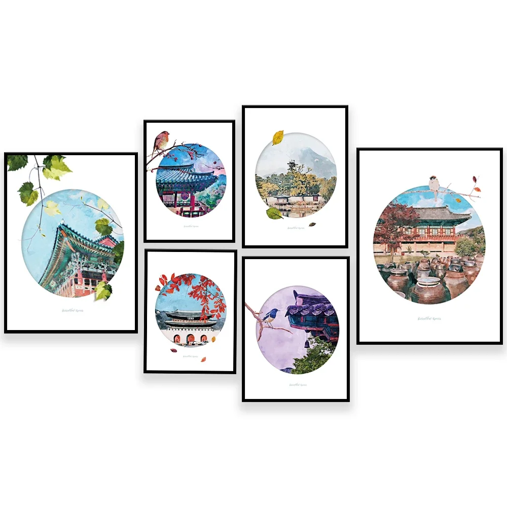 korean poster, korean painting, korean travel, seoul, watercolor travel poster, travel wall art, korean painting, seoul poster