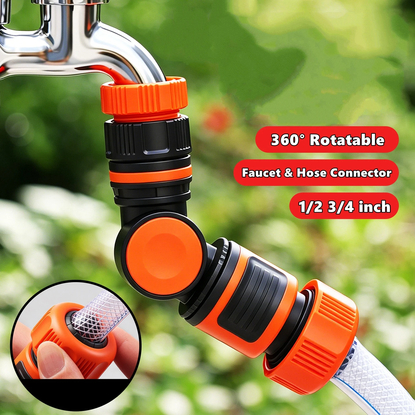 1/2 3/4 Inch Garden Hose Connector Faucet Adapter For Hose Reel Cart Plastic Click-lock Quick ConnectionFor Watering Irrigation