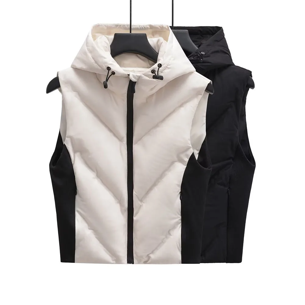 

Новая зимняя женская хлопковая куртка без рукавов с капюшоном и цветными блоками, жилет