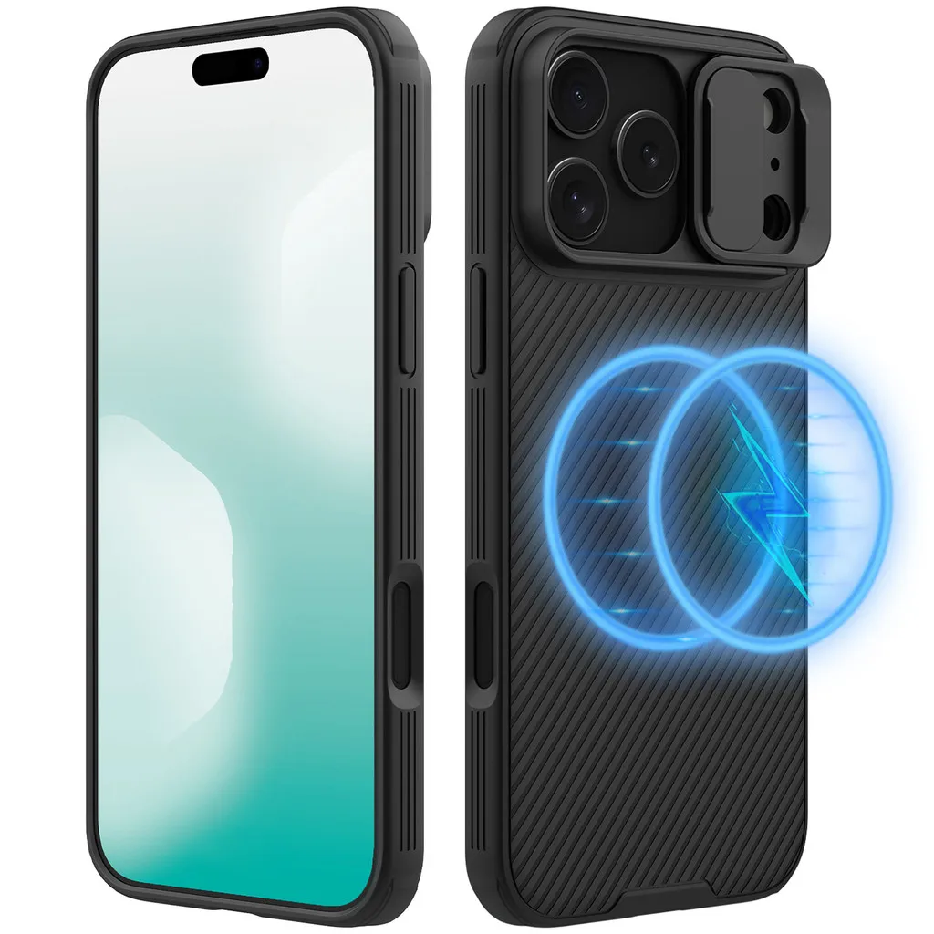 

Магнитный чехол Nillkin для iPhone 17 Pro Max с выдвижной крышкой для камеры, тонкий, облегающий, противоударный, защитный