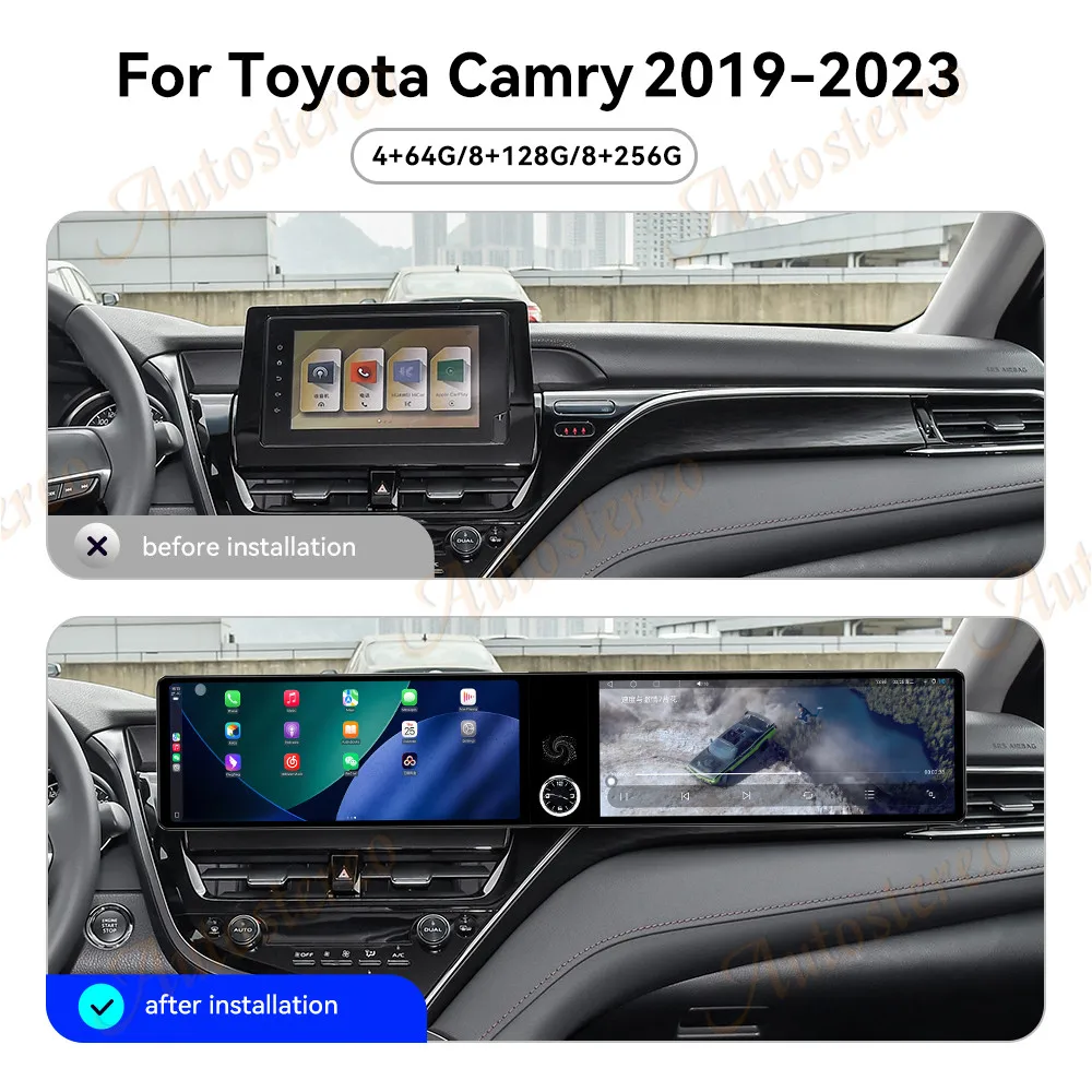 

Двойной экран 12,3 дюйма Carplay Android 14, автомобильная GPS-навигация для Honda Camry 2019-2023, головное устройство, мультимедийный плеер, автомобильное радио, авто