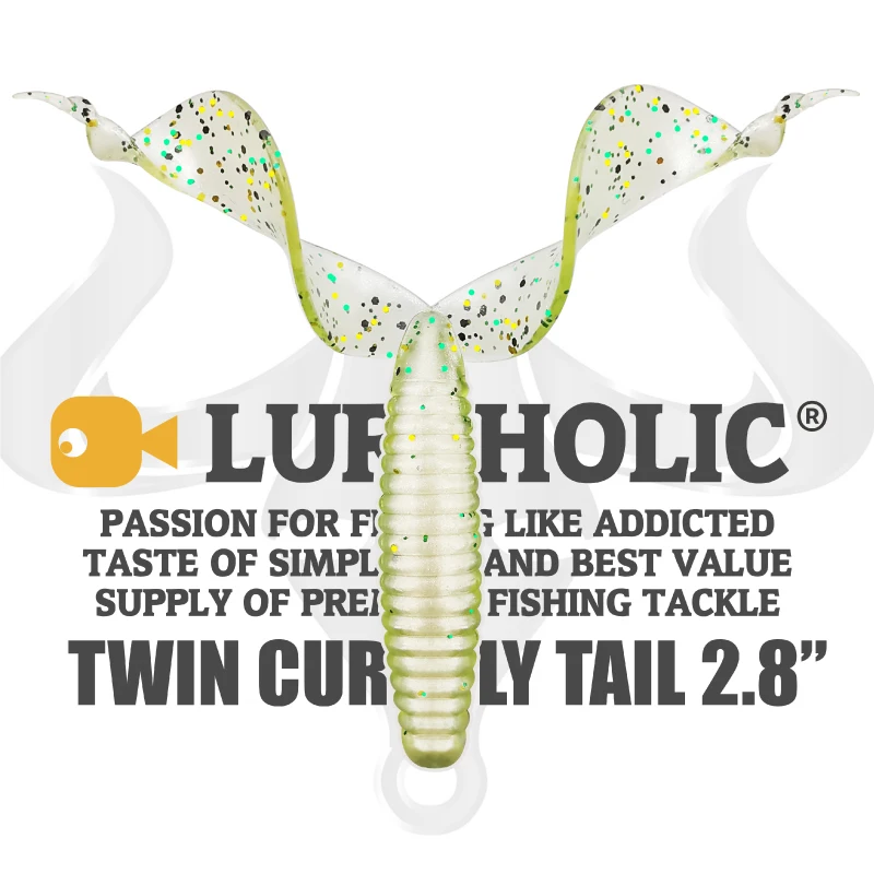 LUREHOLIC 2,8" 7 cm 12 Stück Twin Tail Grub Soft Lure Baits für Barschangeln Wurmköder für Jigkopf, Wurmhaken