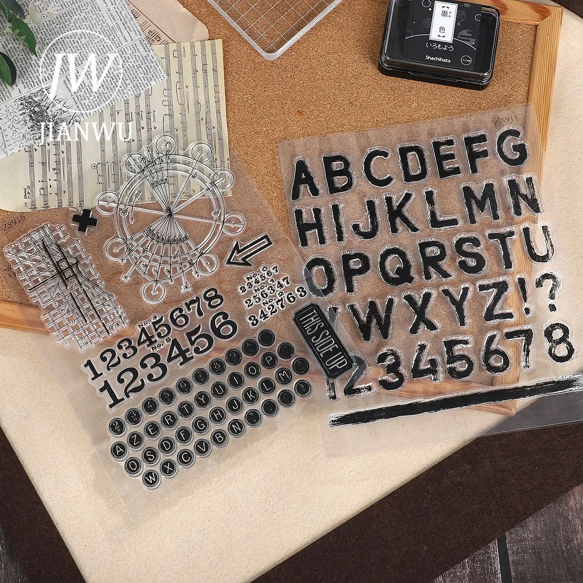 JIANWU Numero vintage Lettera Fiore Materiale Collage Timbro in silicone trasparente Creativo Diario fai da te Forniture per studenti Cancelleria