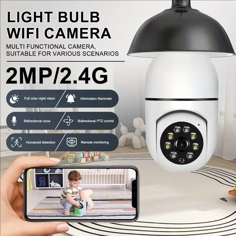 Bulb Surveillance Camera Night Vision Wireless 360° Wifi IP PTZ Outdoor Camera Indoor Security Monitor Wifi Camera Smart Securit