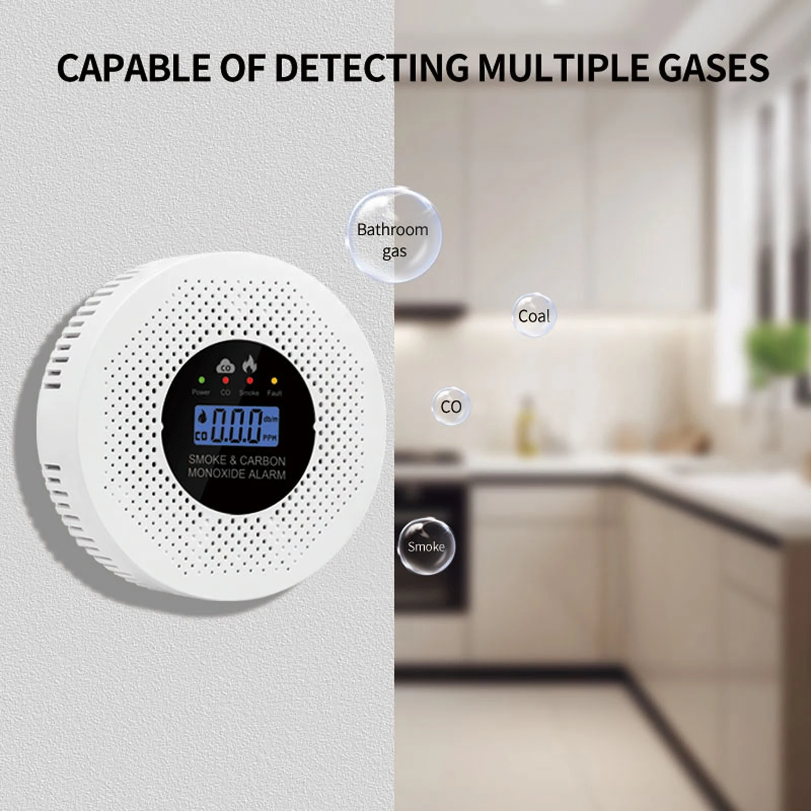 

Детектор дыма и угарного газа с ЖК-дисплеем, сигнализация дыма и угарного газа, работающая от батареи, для дома, квартиры, кухни