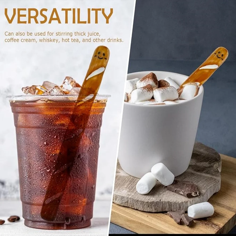 2PCS Creative Ceramic Baguette-Shaped Stirrer  for Coffee, Tea, and Party Drinks Cute Reusable Stir Stick with Smiley Face