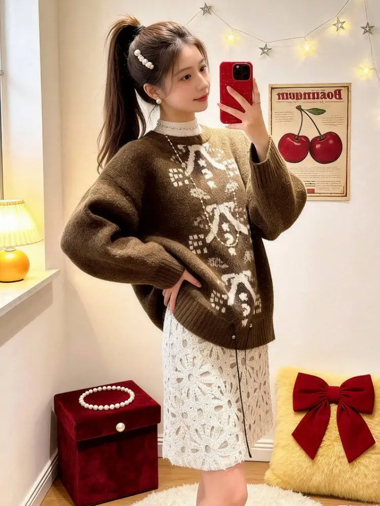 

Retro Floral Print Set Women's round Ne Slim Fit High Waist Skirt Spring New Sle Two Piece Set Casual Comfortable Faion