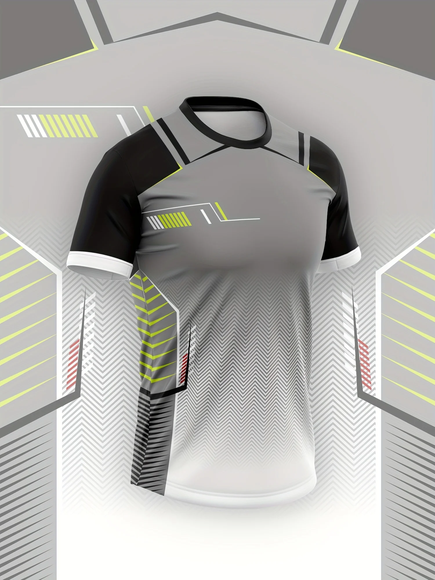 Men High Elastic Quick Dry Sports T-shirt Blue Gradient Geometric Line Print Short Sleeve Running Training Top view 5