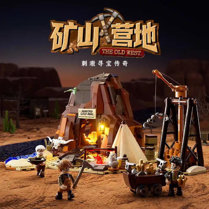 

New F9077 658pcs MOC Western Mine Camp Building Blocks Bricks Construction Assembling Model Toys for Boys Birthday Gift Set