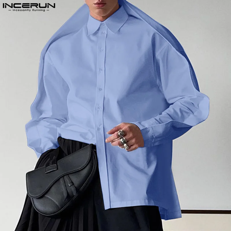 

INCERUN Men Shirt Solid Color Lapel Long Sleeve Button Casual Irregular Shirts Men Streetwear 2024 Fashion Leisure Camisas S-5XL