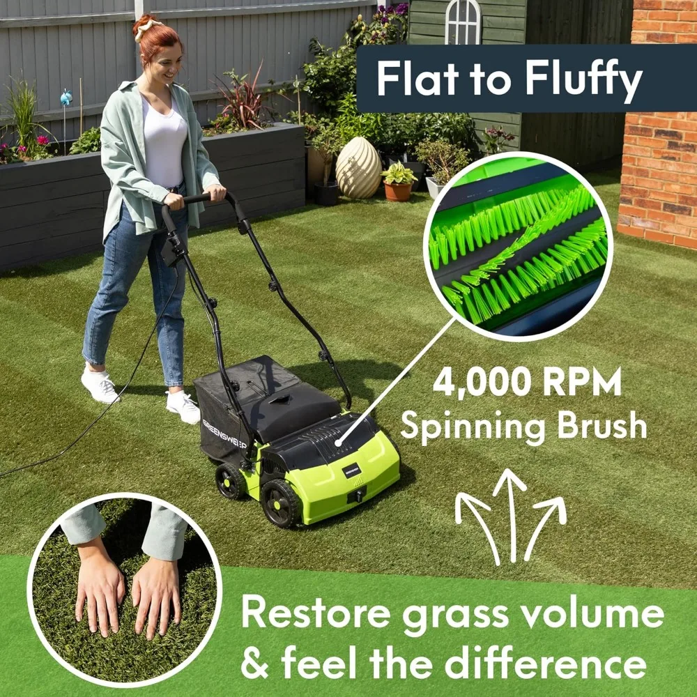 V2 - Artificial Grass Electric Sweeper Rake Vacuum 45L Collection Bag,5 Adjustable Heights, Foldable Handle