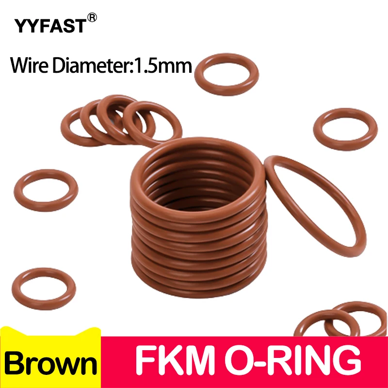 Brown FKM O Ring Seal,High temperature and Corrosion Resistance ,Fluorine Rubber O-Rings Outer diameter 4-105mm WD 1.5mm