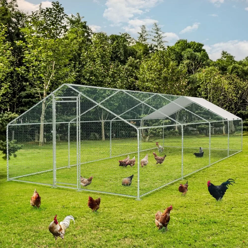 

26.24.6' L X 9.8' W X 6.5' H Outdoor Chicken Coop Walk-in Poultry Habitat with Waterproof and UV Resistant Hen House