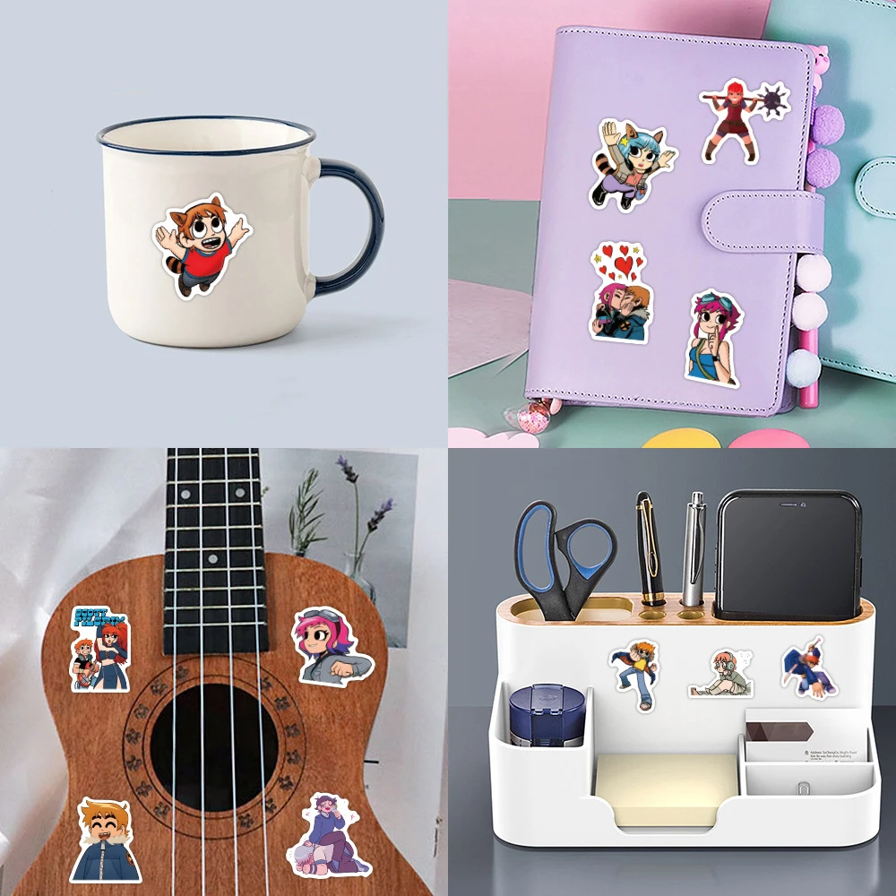 10/30/55PCS Cute Cartoon Scott Pilgrim Stickers for Kids DIY Phone Laptop Skateboard Waterproof Cool Game Graffiti Decals Toys