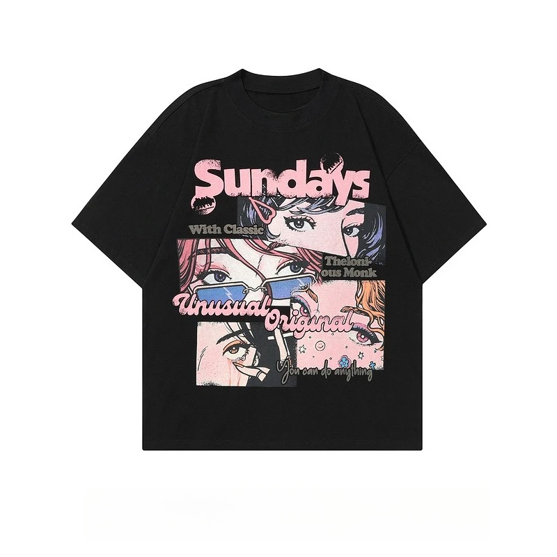 

2025 New Fashion High Quality Hip Hop Sunday Anime Printed T-Shirt Men's and Women's Loose Breathable Short Sleeves
