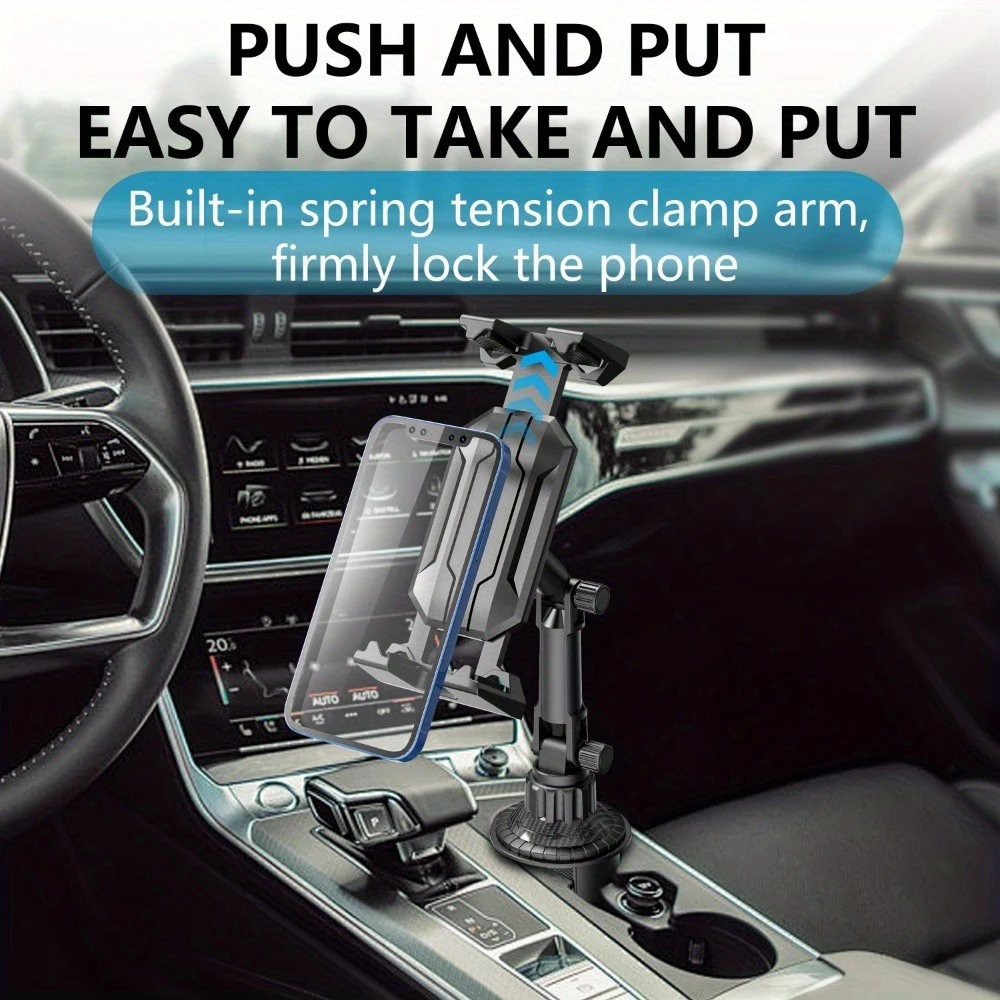 Car Cup Holder Tablet Phone Mount Multi-Angle Adjustable Cradle Dock for 4-13 Inch Devices Secure Vehicle GPS Navigation Stand