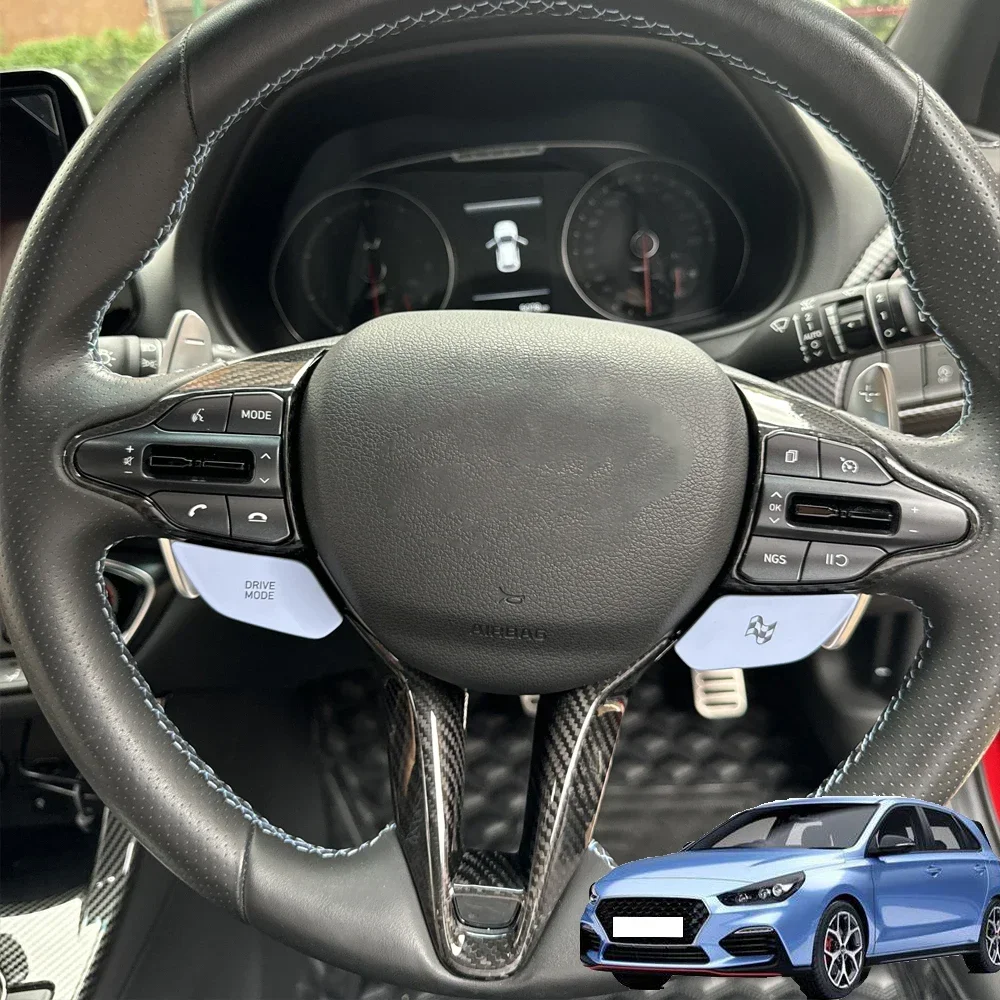 

For Hyundai i30 N Real Carbon Fiber Steering Wheel Button Frame Chin Cover Trim Interior Moulding
