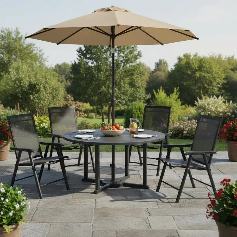 Set of 4 Outdoor Folding Chairs, Stackable Patio Dining Chairs with Armrests, Metal Frame, Black