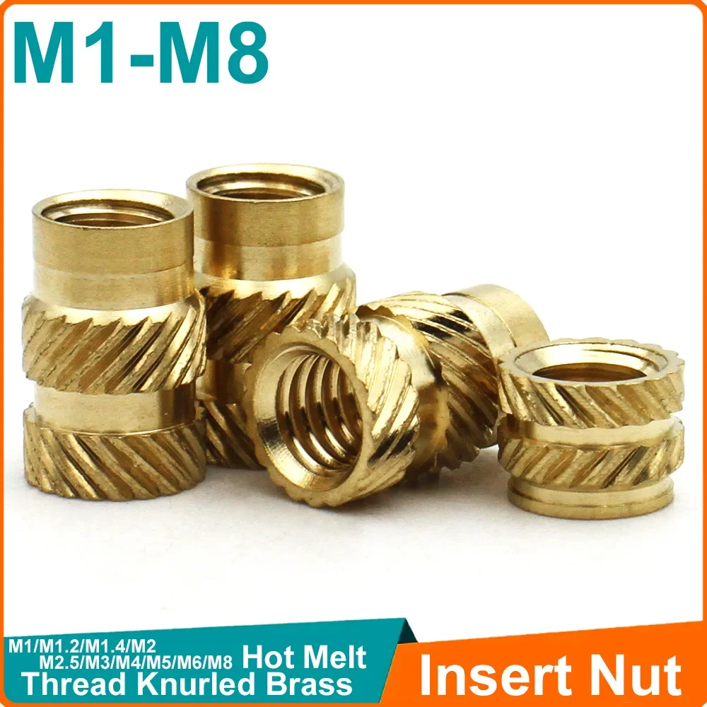 M1 M1.2 M1.4 M2 M2.5 M3 M4 M5 M6 M8 Copper Injection Molded Heat Fusion Knurled Brass Insert Nut for Embedded Installation