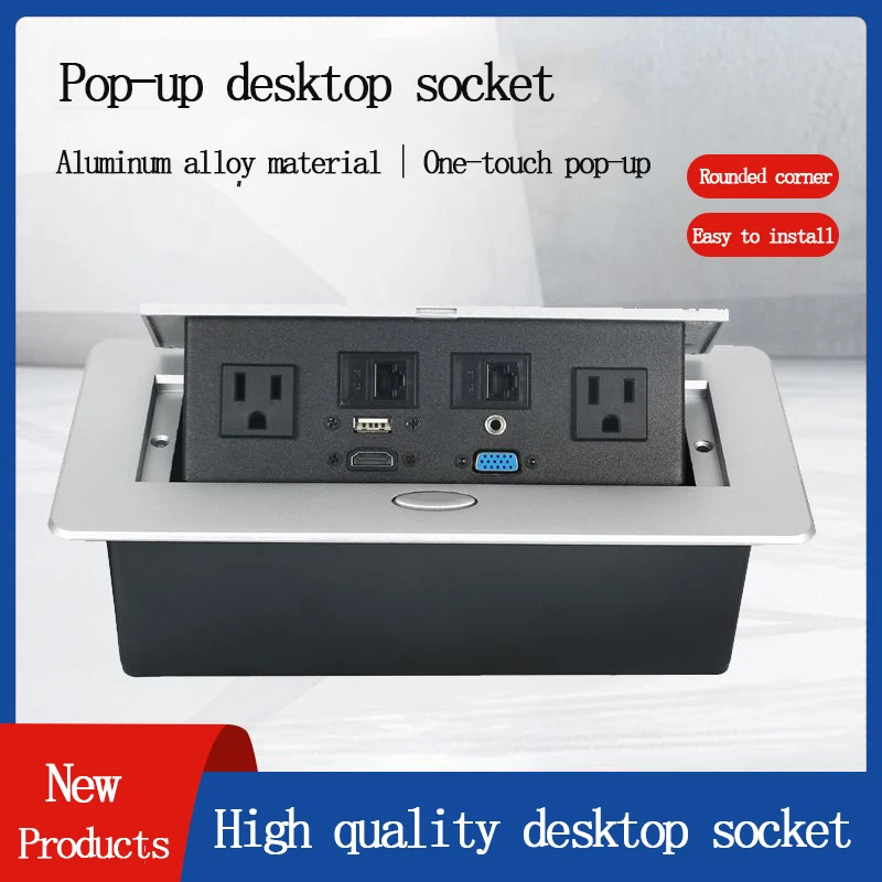 American Standard Desktop Multimedia Socket Hidden Office Conference Table Plug With USB VGA HDMI RJ45 Desktop Wire Box Socket