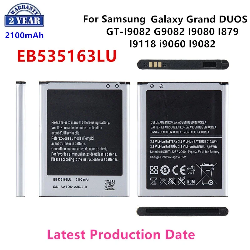 

Brand New EB535163LU 2100mAh Battery For Samsung Galaxy Grand DUOS GT-I9082 G9082 I9080 I879 I9118 I9060 I9082 Batteries