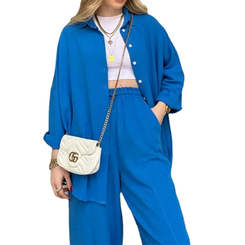 Sleepwear Women Long-sleeved Cardigan Wide Leg Pants 2 Pieces Set Fashion Casual Loose Elegant Pants Home Suit Pajamas for Women