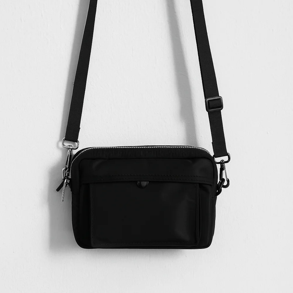 

Solid Color Men Mobile Bags Large Capacity Multifunctional Nylon Crossbody Bag Wide Strap Lightweight Simple Shoulder Bag Work