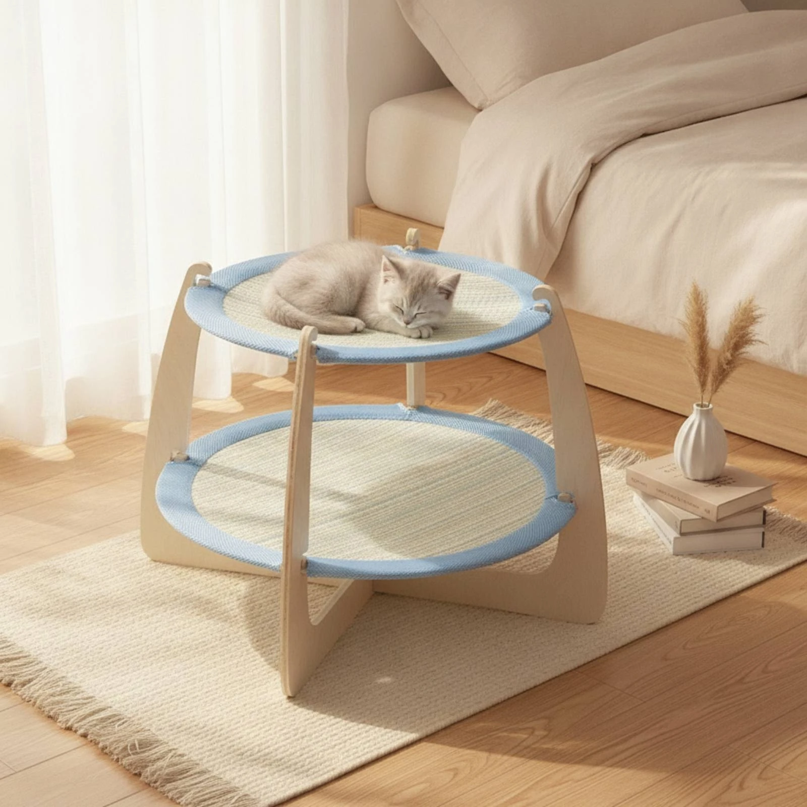 Cat Cat Bed with Wooden Frame Reversible Cat Cat Bed Bed Furniture Elevated Plush for Multiple Cats, Pet Corner, Living Room