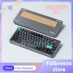 FURYCUBE F75 Wireless Mechanical Keyboard 3Mode Aluminum Alloy RGB CNC Gaming Keyboard Knob Hot Swap Pc Gamer Keyboard custom