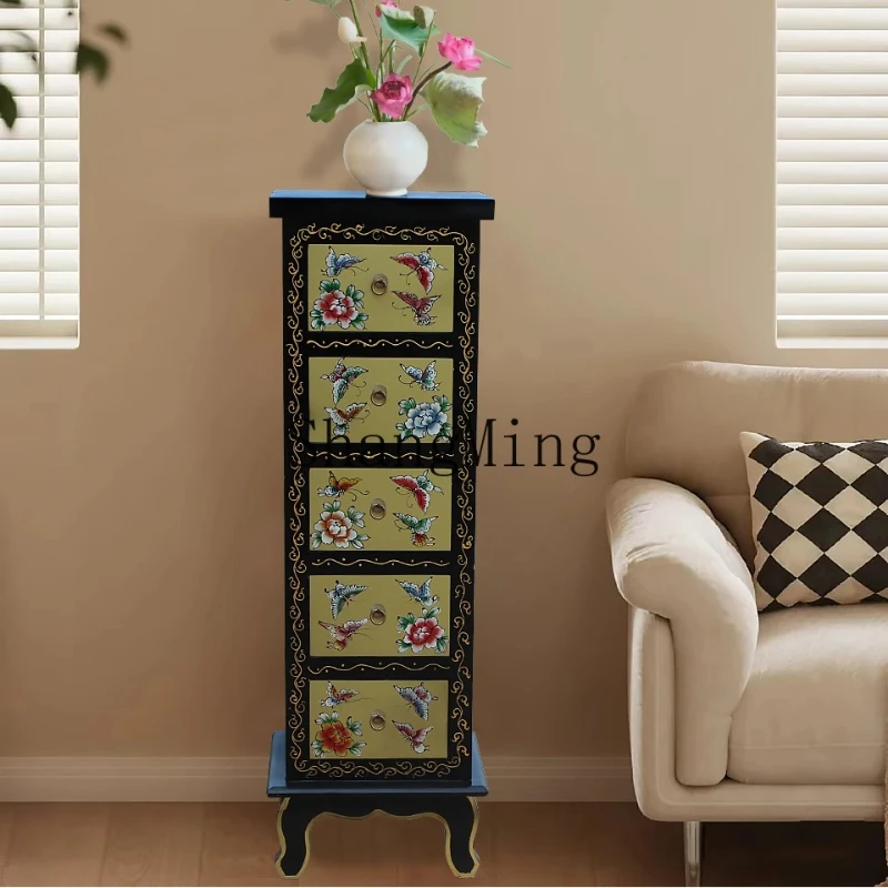 

SM Chinese painted five-drawer chest of drawers bedroom solid wood slit cabinet sofa side bedroom chest of drawers