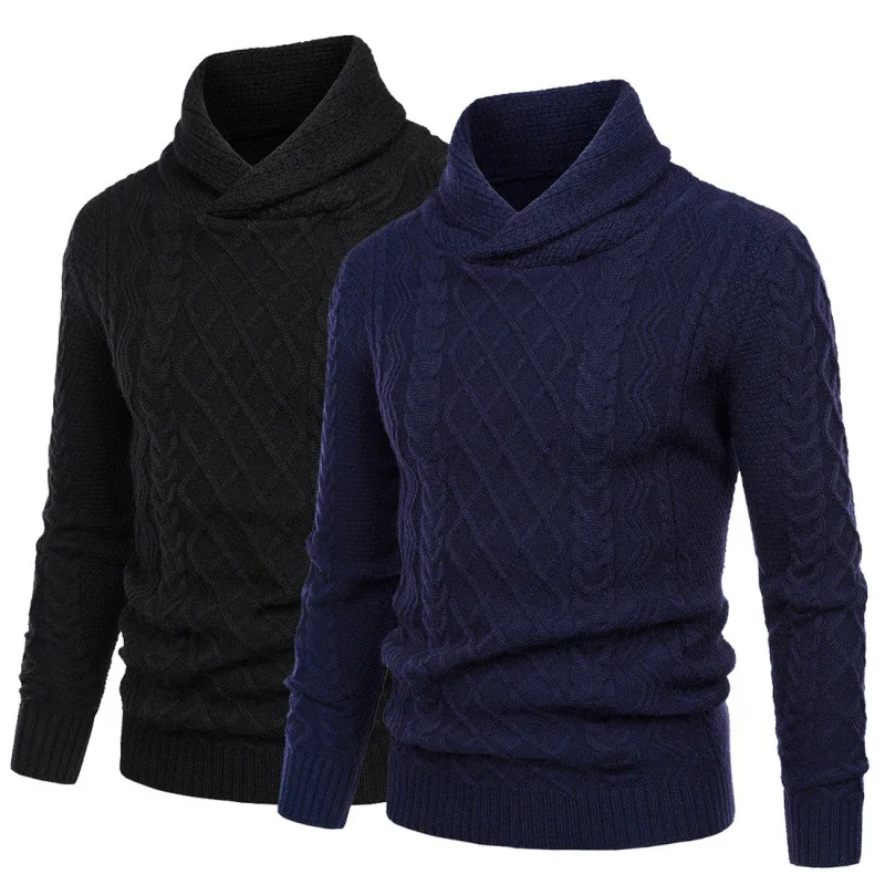 Men's Sweater High Neck Solid Color Pullover Knitwear Youth Rib Closed Fit Sweater