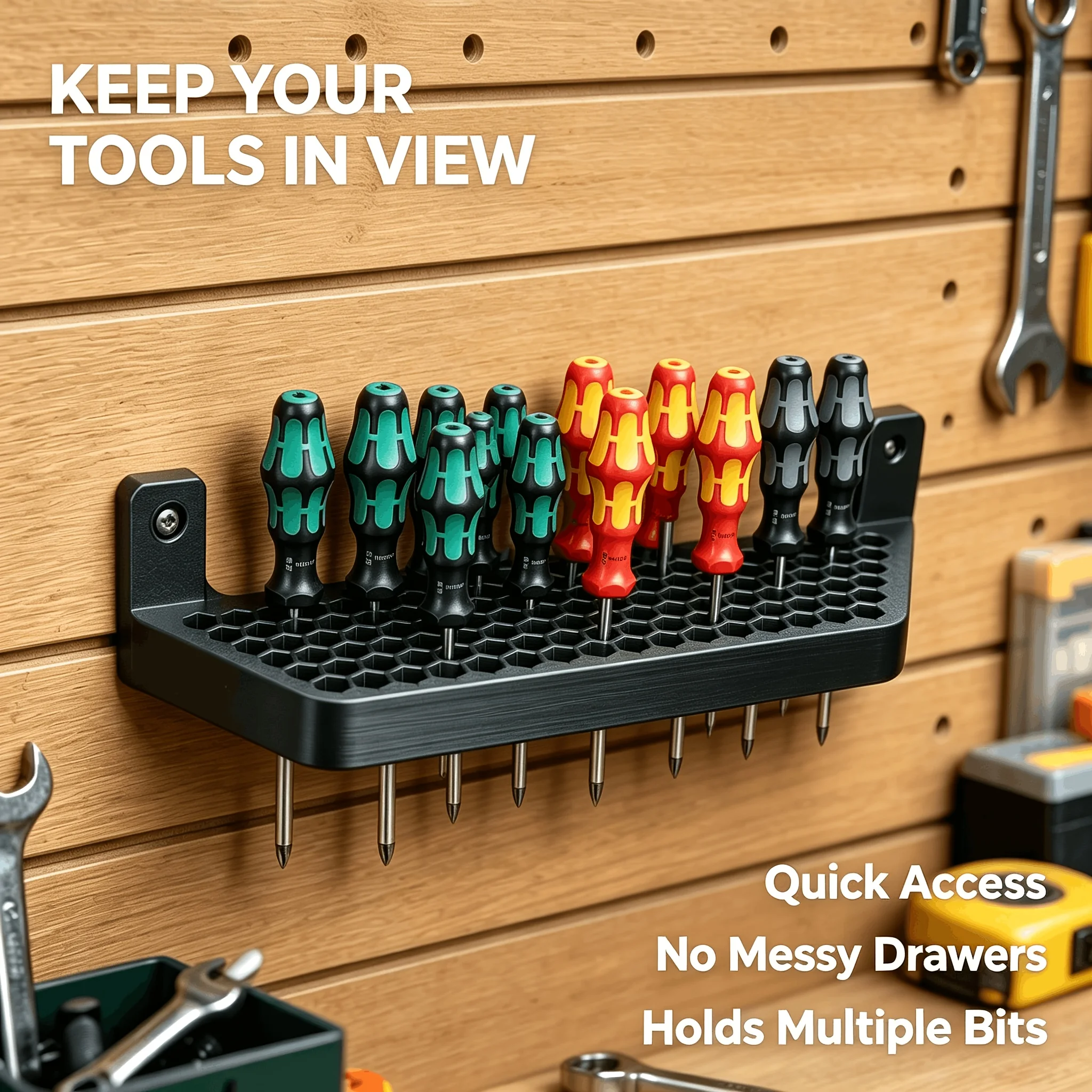 Wall-Mounted Hex Screwdriver Holder – Multi-Functional Storage Rack for ...