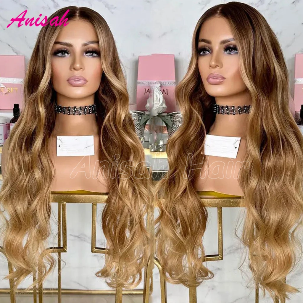 

100% Virgin Hair Ombre Human Hair Lace Front Wigs Honey Blonde Highlight Ombre Body Wave Lace Closure Human Hair Wig PrePlucked