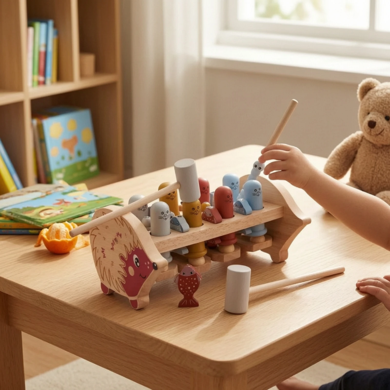 Hedgehog Activity Toy Hand-Eye Coordination Wooden Hammering Toy Fine Motor Skills Hands-on for Toddlers, Playroom, Daycare
