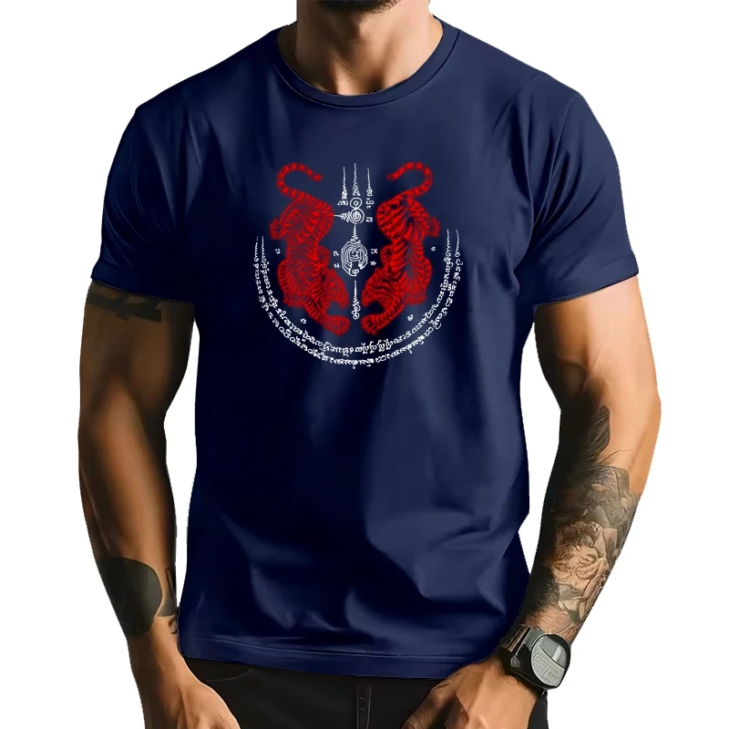 

3D Twin 2 Tigers Thailand Sak Yant Yantra Muay Thai Tattoo T-Shirt Short Sleeve