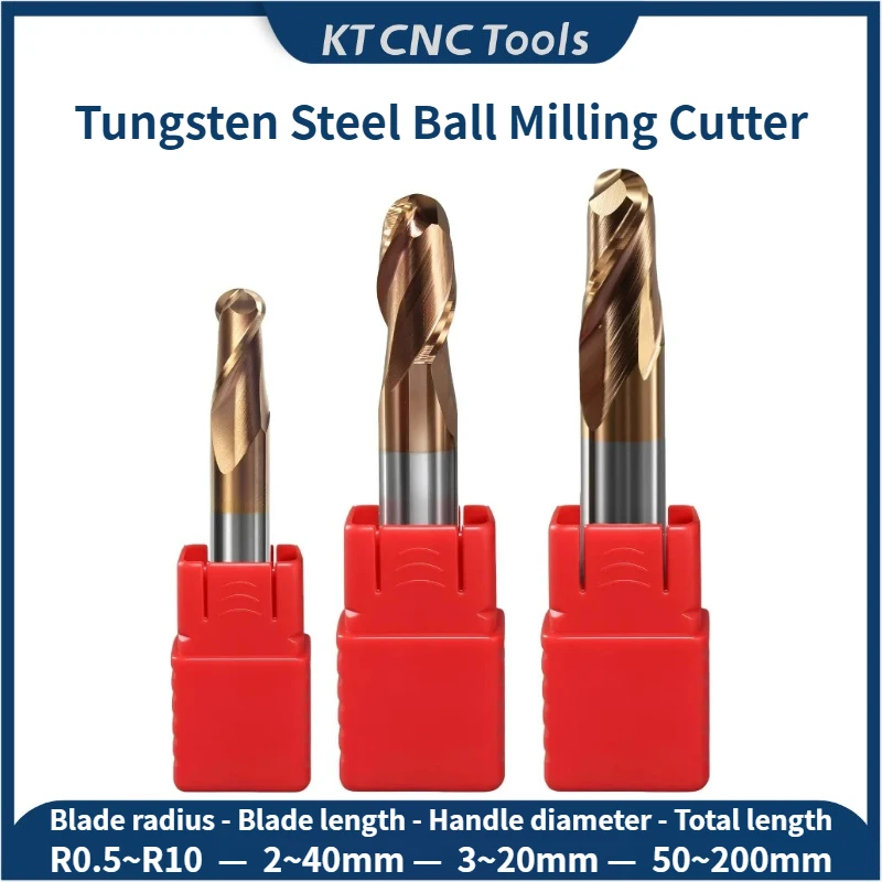 

Фреза с покрытием из сплава, инструмент из вольфрамовой стали, обработка с ЧПУ Hrc55, 2-зубая сферическая концевая фреза, верхняя фреза, концевая фреза