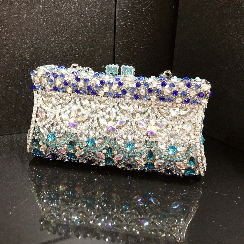 Blue Crystal Women Dinner Clutch Rhinestone Evening Bags Shiny Stylish Handbags for Female Luxury Designer Purse Party Bride Bag