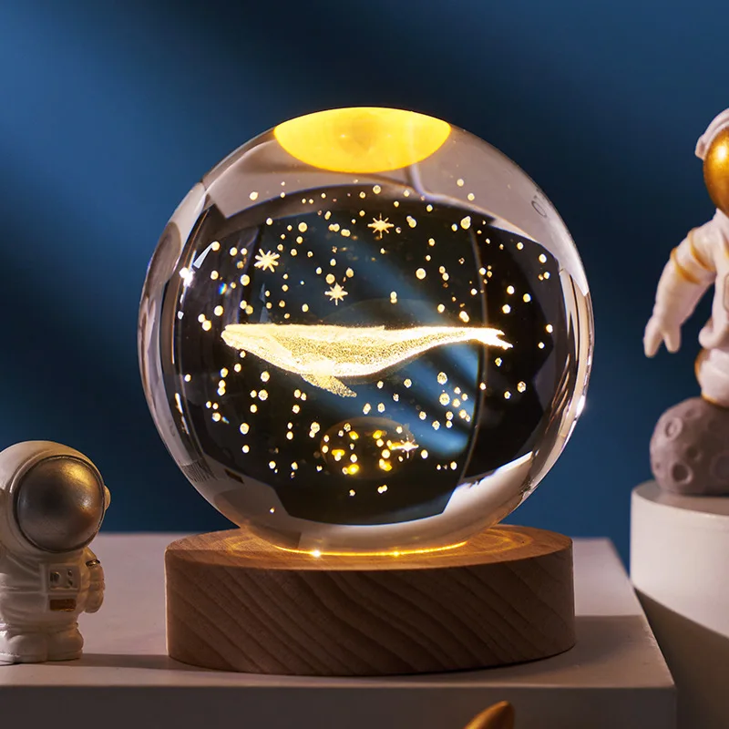 USB LED Night Light Galaxy Crystal Ball Table Lamp 3D Planet Moon Lamp Bedroom Home Decor for Kids Party Children Birthday Gifts