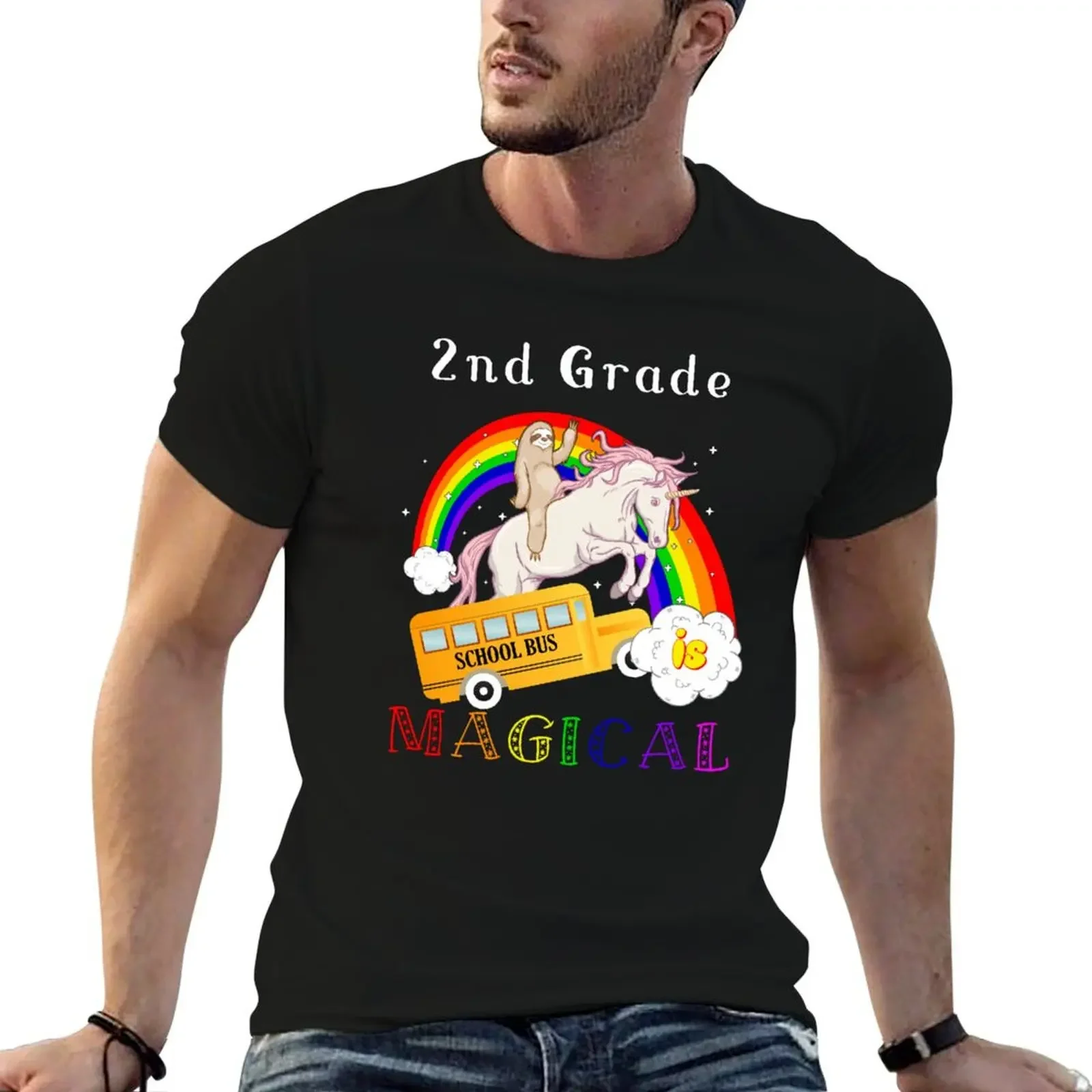 

2nd grade is magical unicorn bus T-Shirt designer shirts kawaii clothes men clothes