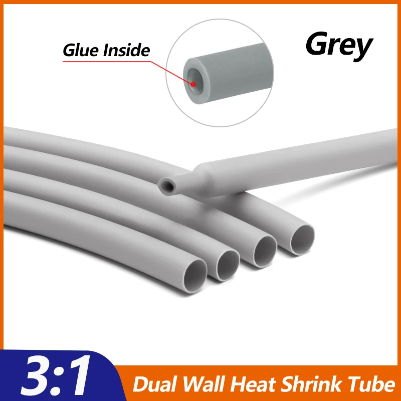 

Grey 3:1 Heat Shrink Tubing With Glue Diameter 2.4mm ~ 50mm Waterproof Double Wall Adhensive Lined Wire Polyolefin Cable Sleeve