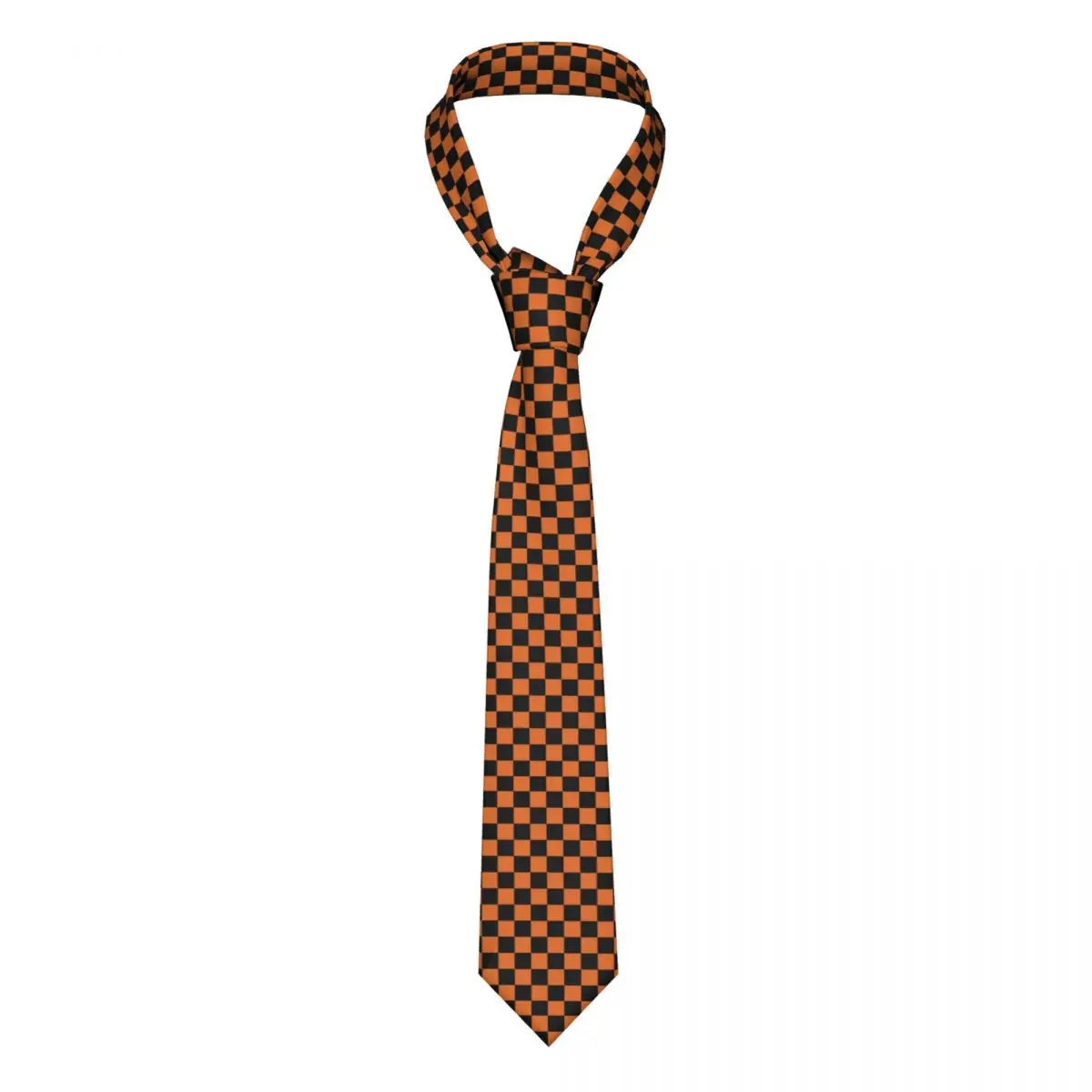 

Classic Orange And Black Checkered Pattern Neck Tie Men's Personalized Silk Geometric Plaid Neckties for Business Cravat