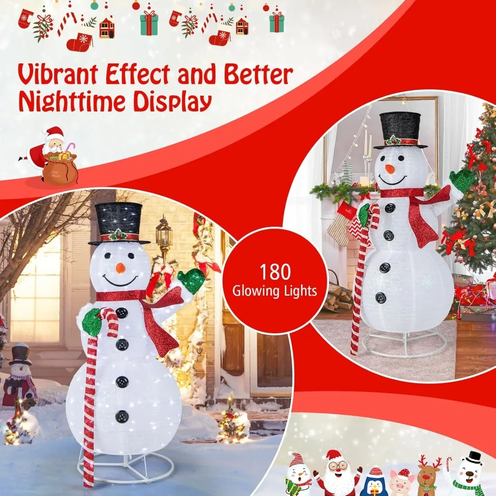 5 FT Pop-up Lighted Christmas Snowman, Large White Pre-lit Christmas Decoration with 180 LED Lights, Hat, Scarf, Indoor Outdoor