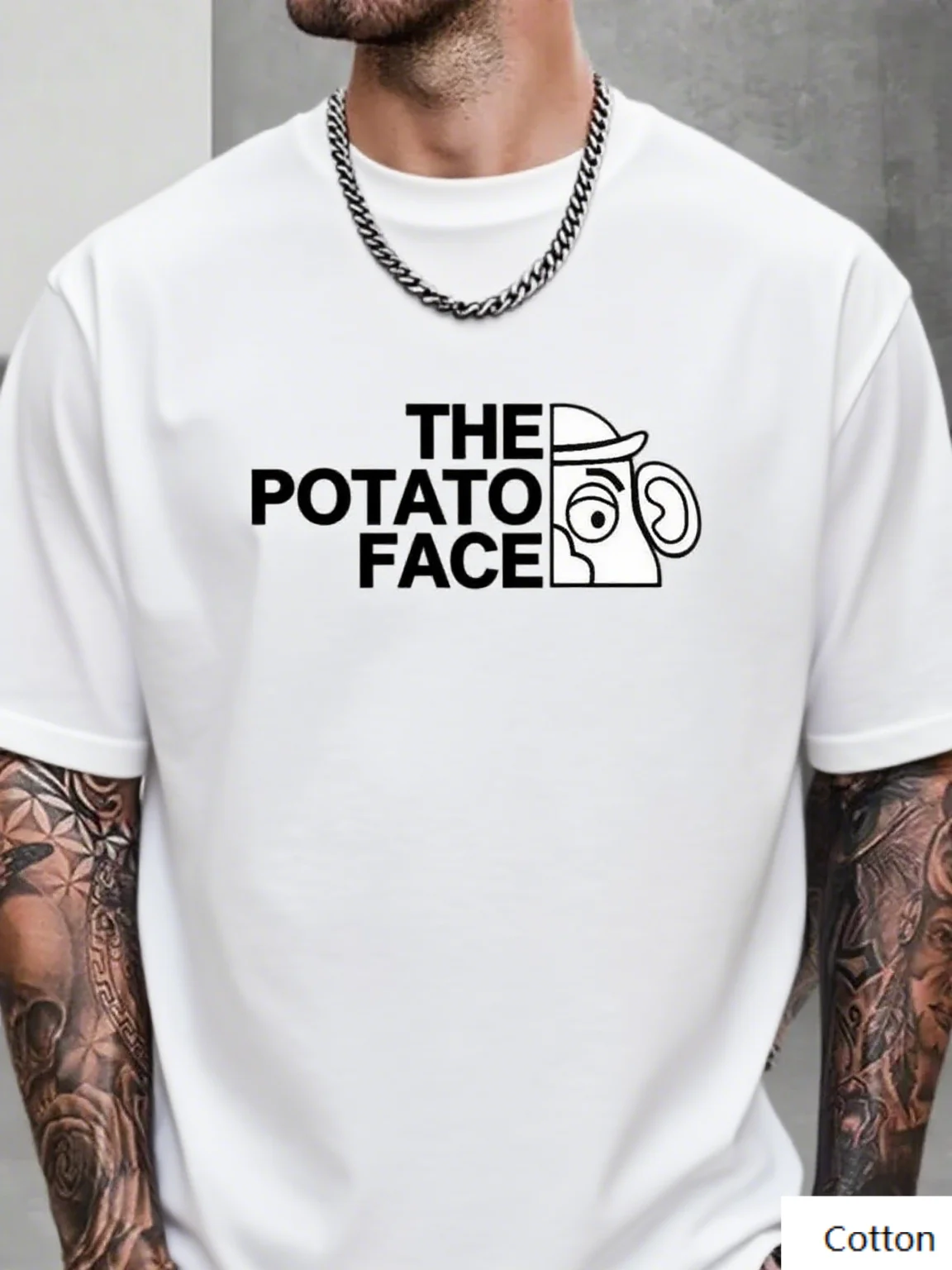

Cotton T Shirt The Potato Face Graphic Print Trendy Printed Brand Pure Cotton T-shirt Short Sleeve Unisex Round Neck Versatile