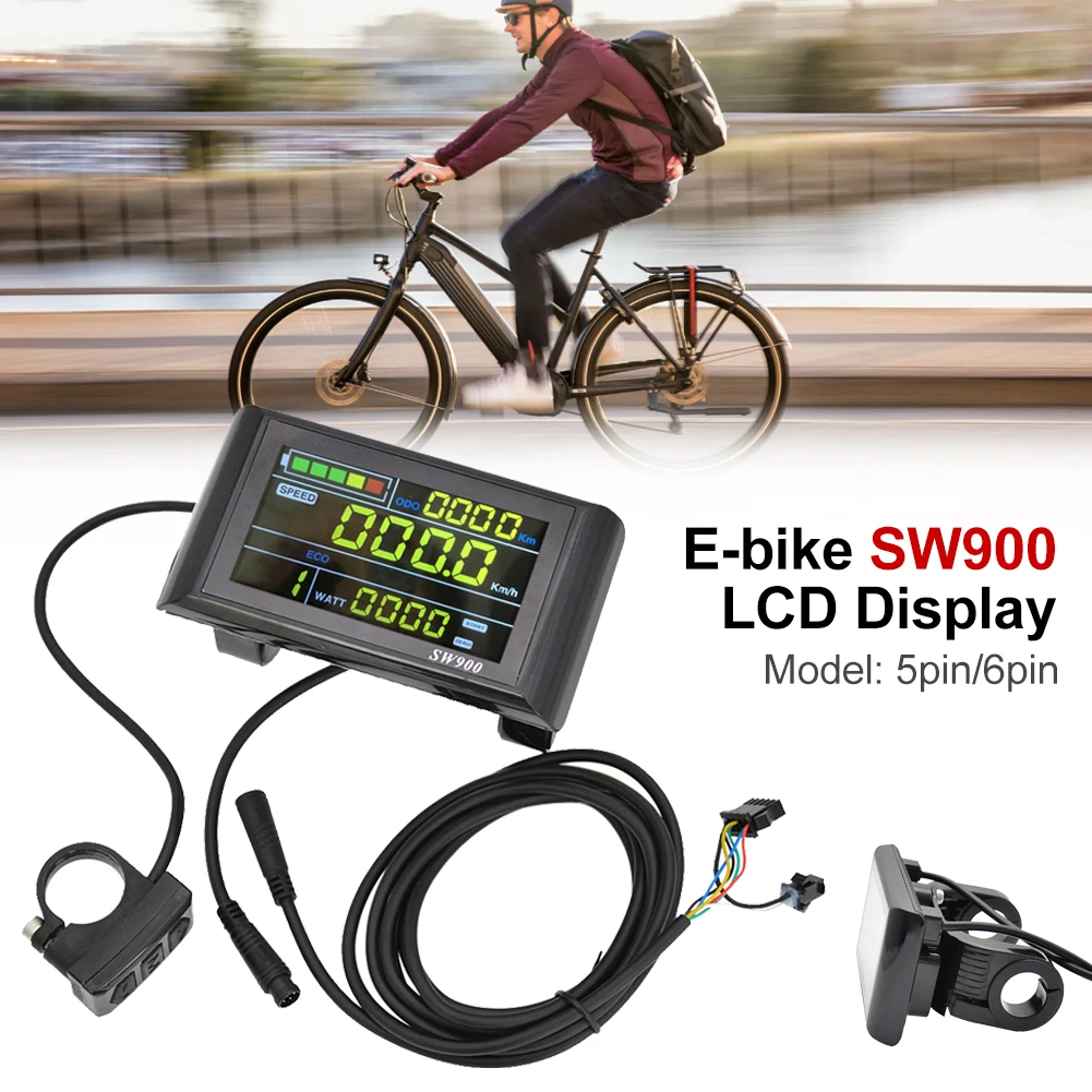 SW900 E-bike LCD Display Speed Control Panel 24-60V 5/6pin Adapter Cable Electric Scooter Bicycle LCD Display Cycling Accessory