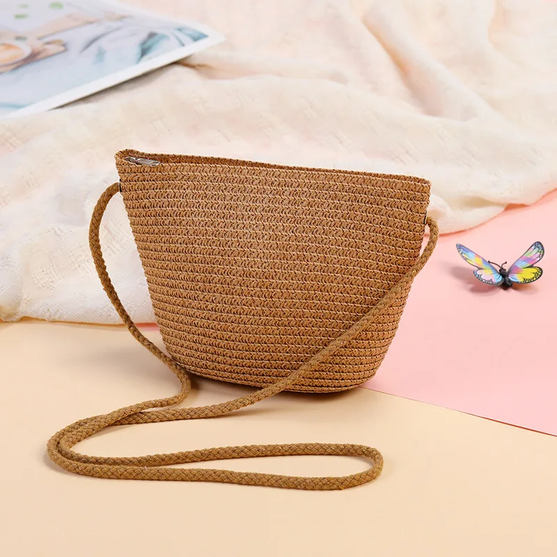 سستة زهرة القش حقيبة محفظة نسائية للعملات المعدنية لطيف حقيبة ساع سلة التخزين اليدوية المنسوجة المرأة حقيبة كروسبودي حقيبة يد #6