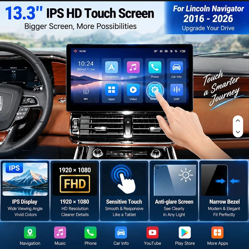 For Lincoln Navigator 2016-2024 Car Radio Carplay Android Auto Stereo Multimedia Player Navigation Tape Recorder Smart System